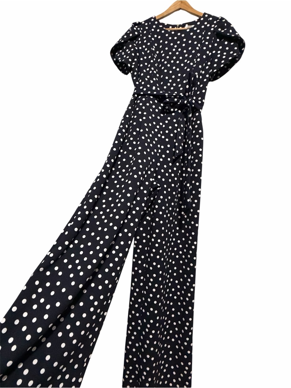 Calvin Klein Black & White Polka Dot Wide-Leg Jumpsuit